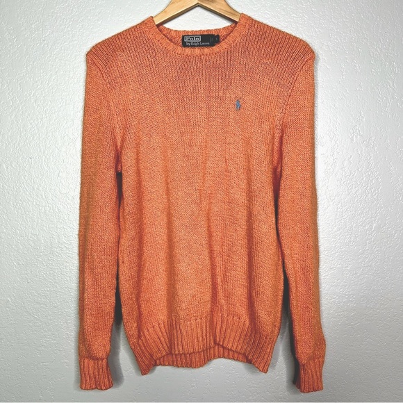 1990s Vintage Polo Ralph Lauren Preppy Sweater 100% Cotton Orange Pullover sz S - Picture 2 of 5